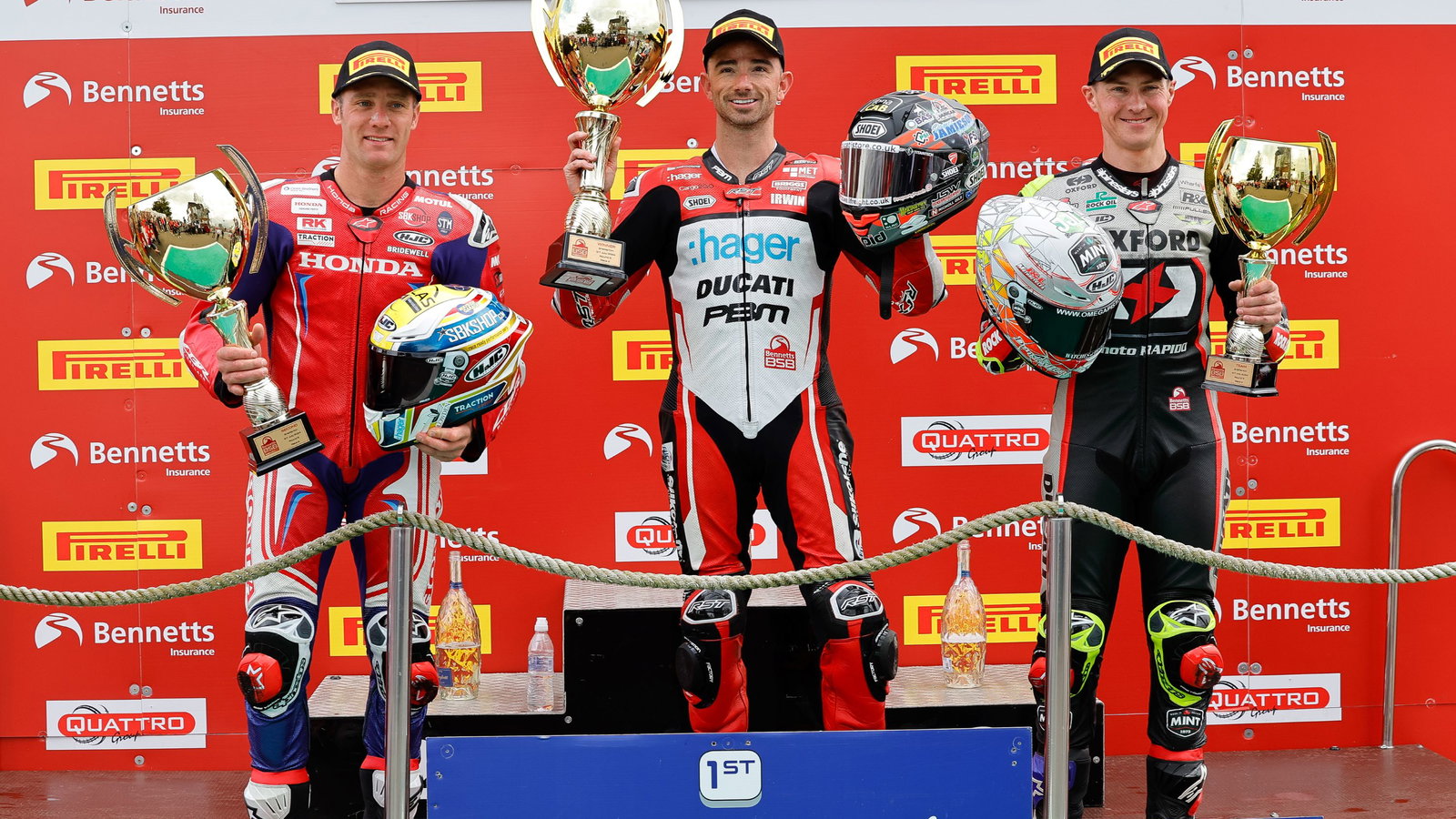 Christian Iddon, Tommy Bridewell, Glenn Irwin BSB, 2024, Snetterton, race three, 7 July, podium